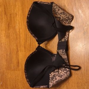 Victoria Secret Push Up Bra Black and Pink Snake skin pattern 34D